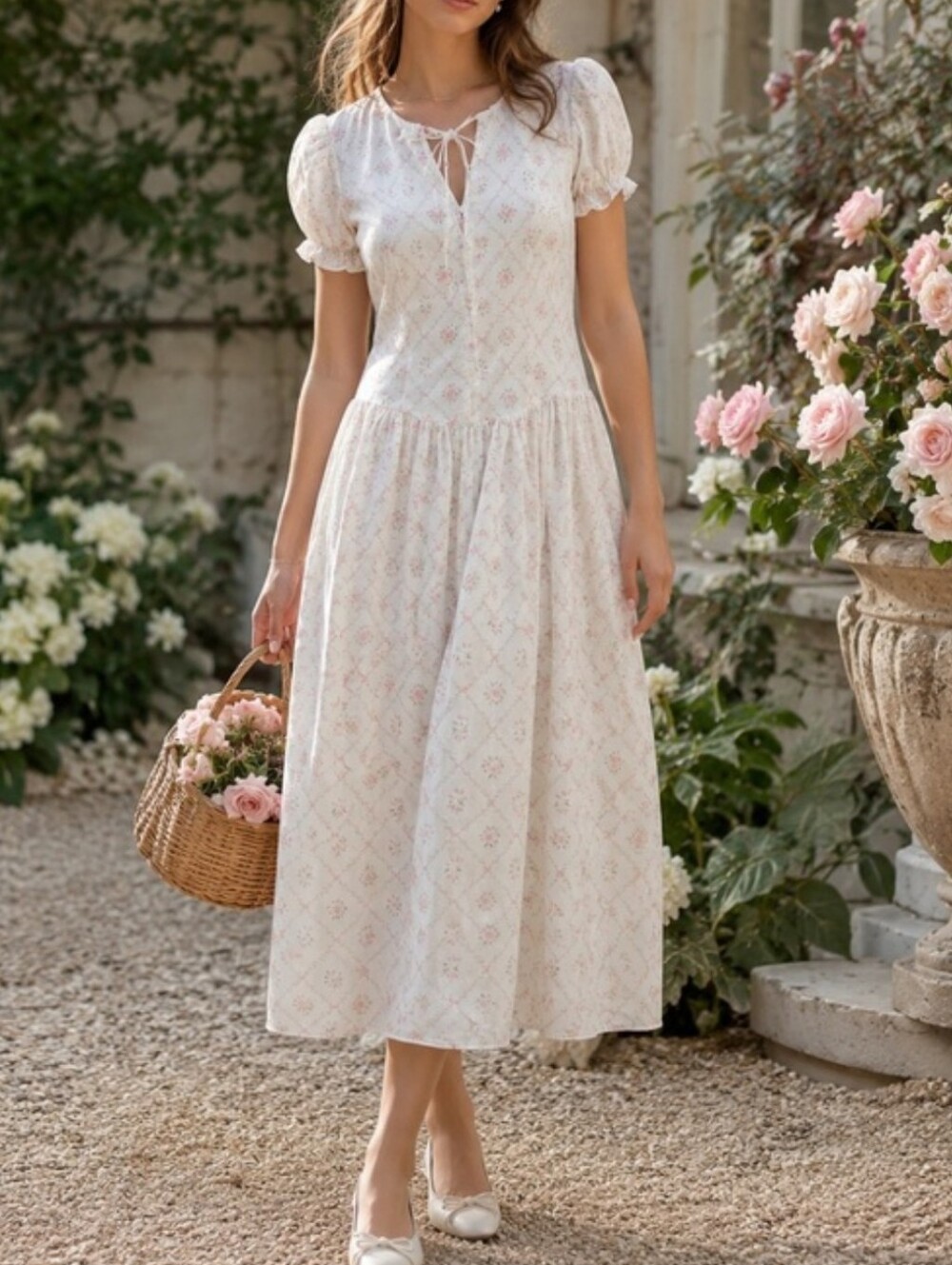 M NWOT Jacquie The Label Anthropologie Cream Floral Maxi Puff Sleeve Dress